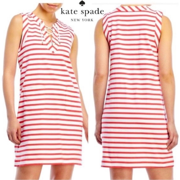 KATE SPADE Nautical Lace Up 100% Cotton Jersey Knit Dress Preppy Luxury XS Yacht - Picture 1 of 10